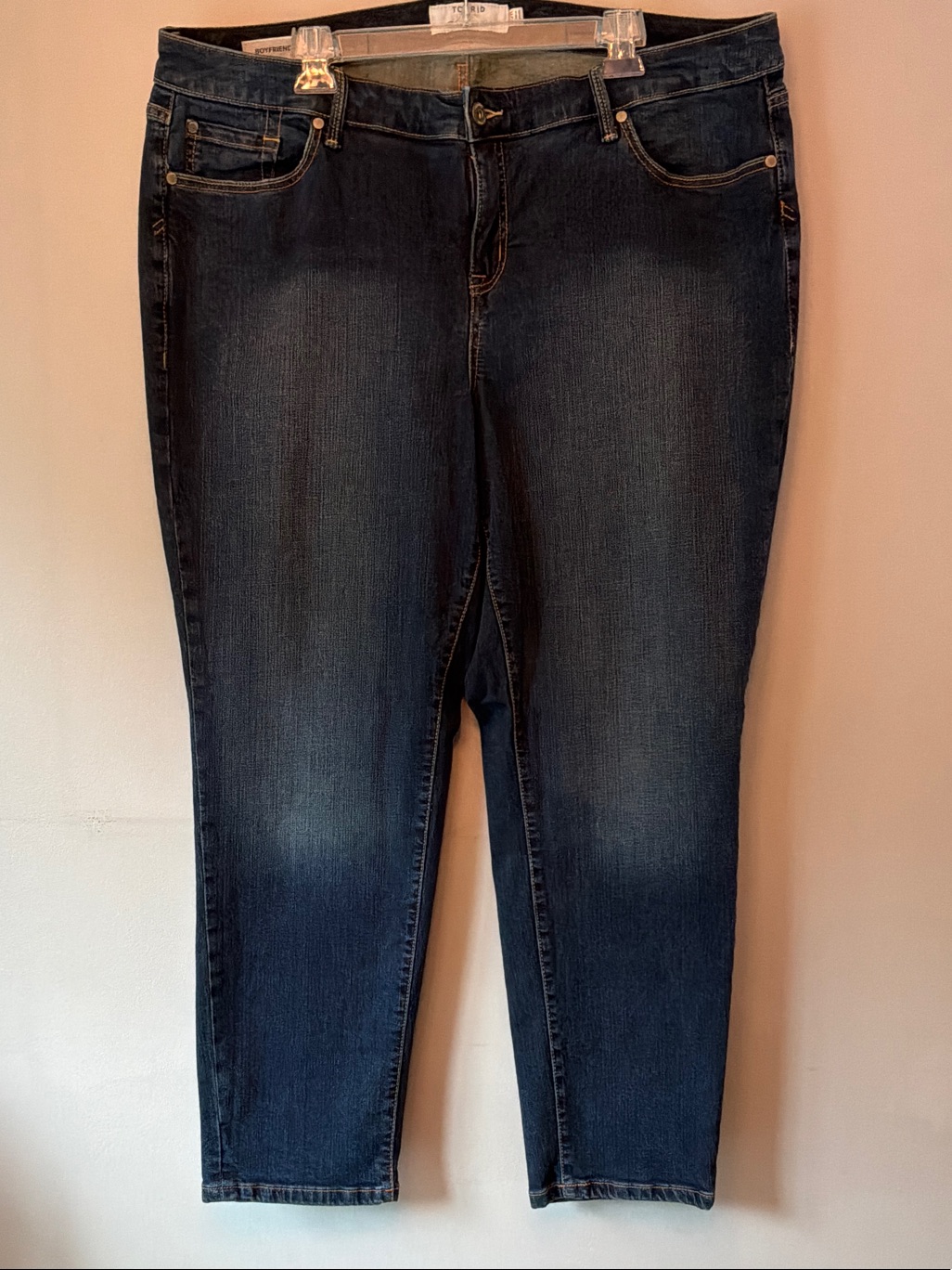 Torrid Dark Indigo Boyfriend, Straight Jeans With Faded Highlights, Size 22r